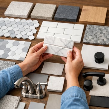 Bathroom remodel showcasing tile finishes, vanity, and modern fixtures selected for durability and daily use