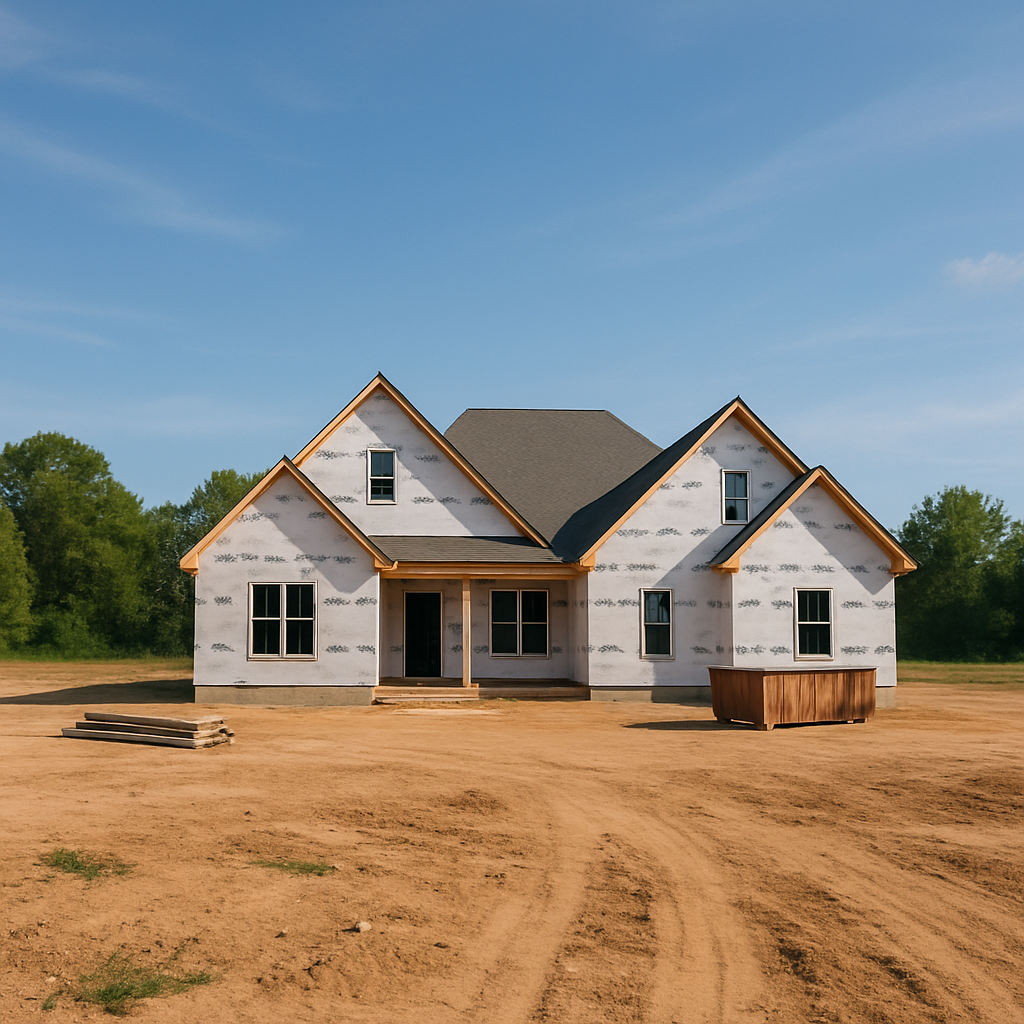 photographic A serene spacious construction site in Jackson TN showcases the a custom home build