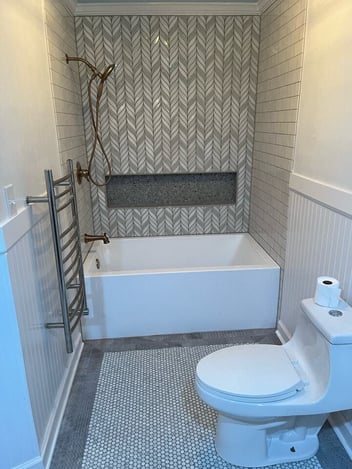 Senior-friendly bathroom remodel with walk-in shower, grab bars, and modern finishes in Jackson TN