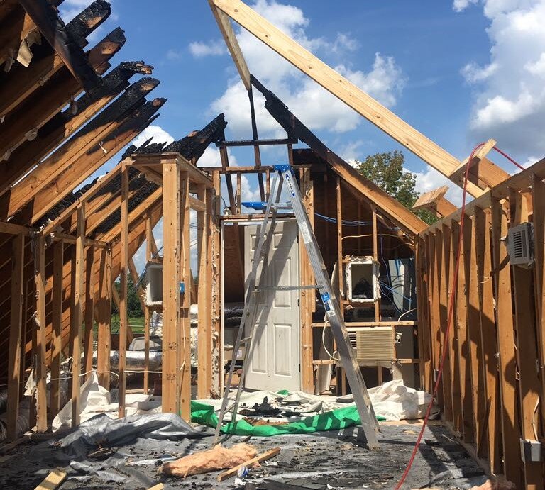 Fire Damaged Home Undergoing Insurance Restoration Service - Wolfe Construction - West Tennessee - Home Builder & Remodeler 