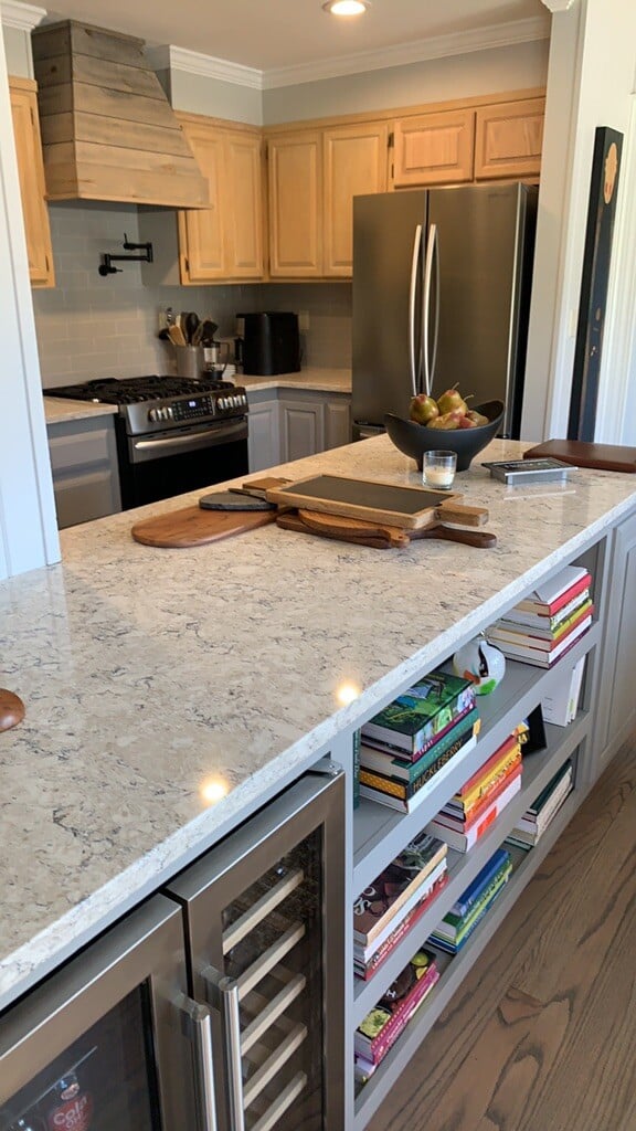 Kitchen Remodel with Storage in Island and Natural Wood Cabinets