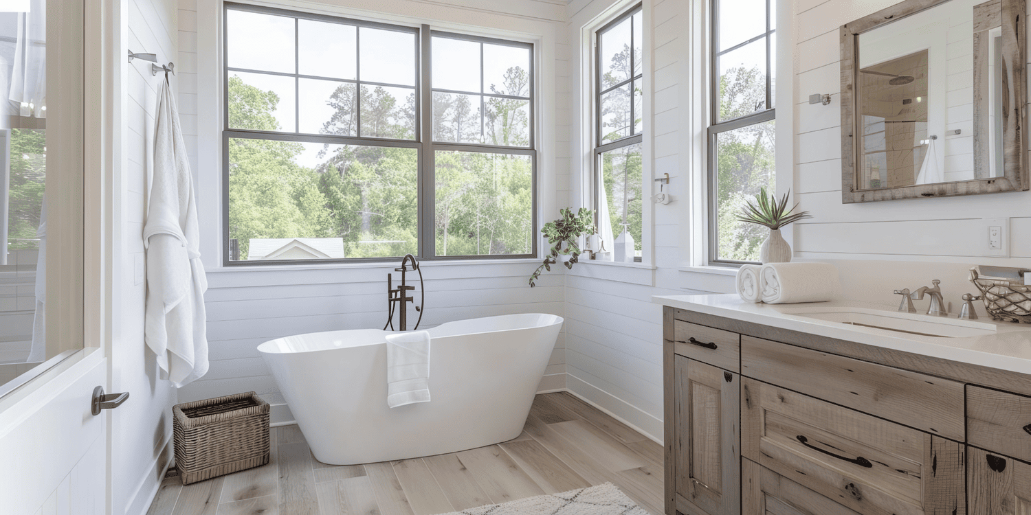 Best Bathroom Remodeling options - stand-alone tub in a farmhouse style bathroom - Wolfe Construction Co - West Tennessee - Home Builder and Remodeler