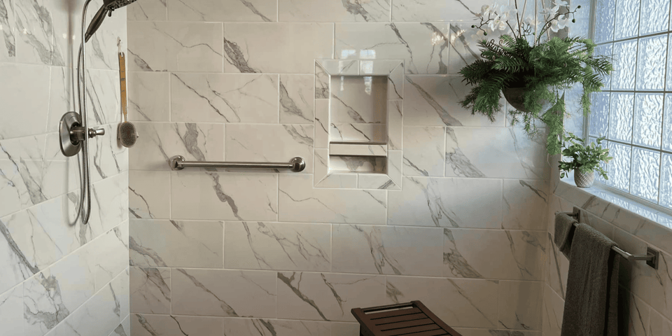 Best Bathroom Remodeling options - Wolfe Construction - West Tennessee - Home Builder & Remodeler - Walk in accessible shower with bench 