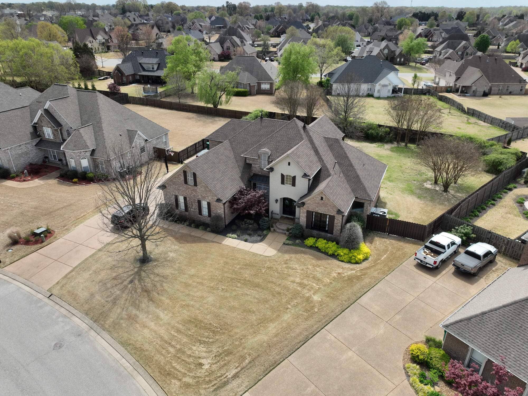 West Tennessee-Professional-Roofing-Services- Wolfe Construction Co.-Aerial View of Roof Being Inspected by Drone Technology